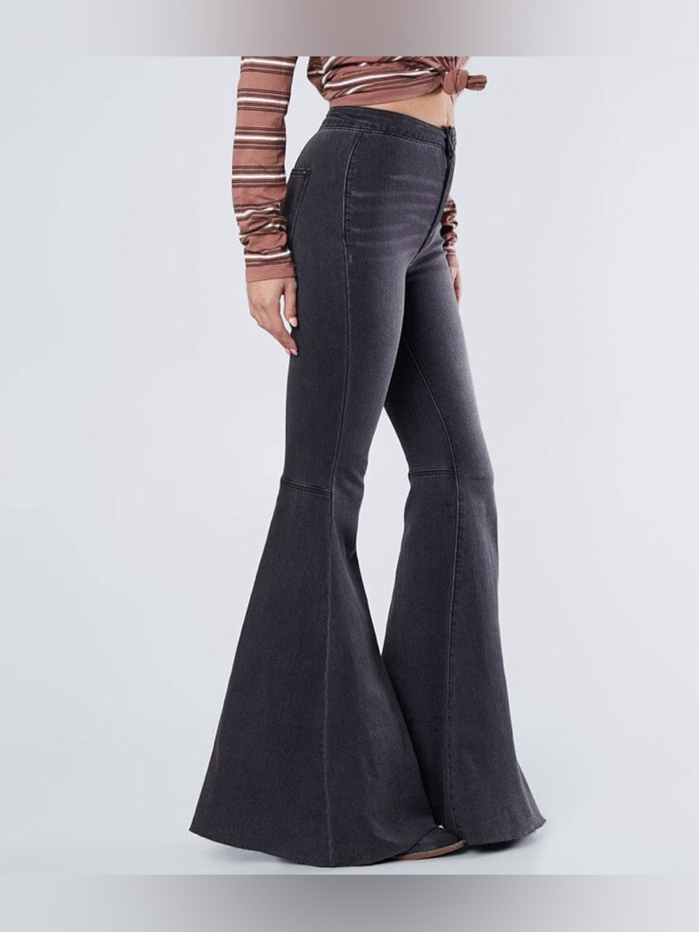 Free People Just Float On Flare Jeans Size 29 Washed Black Bell Bottom Festival